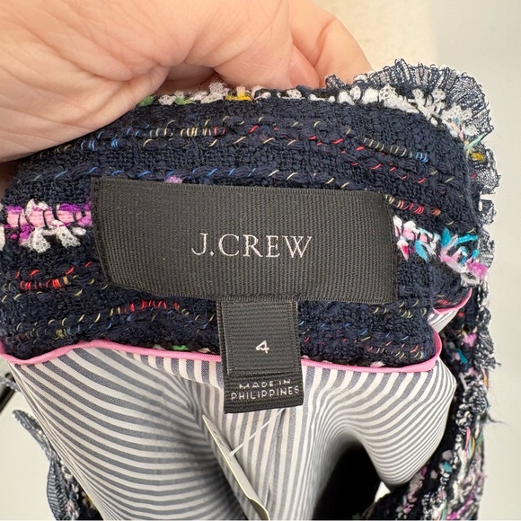 J. Crew Tweed Lady Jacket Blazer with Ties Cropped Navy Blue Pink 4 New with Tag - Picture 12 of 12